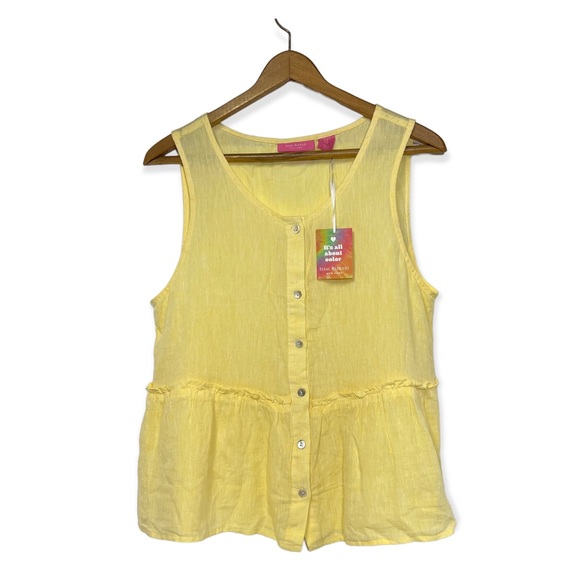 Isaac Mizrahi New York 100% Linen Yellow Sleeveless Cottagecore Top Blou… - Picture 2 of 13